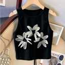 SOLY HUX Women's 3D Floral Crew Neck Sleeveless Summer Crop Tank Tops | Cute Aesthetic Top, Casual Daily, Summer, Cute, Sleeveless Shirts (Black, S)