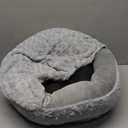 JOEJOY Small Dog Bed Cat Bed with Hooded Blanket, Cozy Cuddler Luxury Puppy Pet Bed, Donut Round Calming Anti-Anxiety Dog Burrow Cave Bed - Anti-Slip Bottom and Machine Washable 23 inch (Grey)