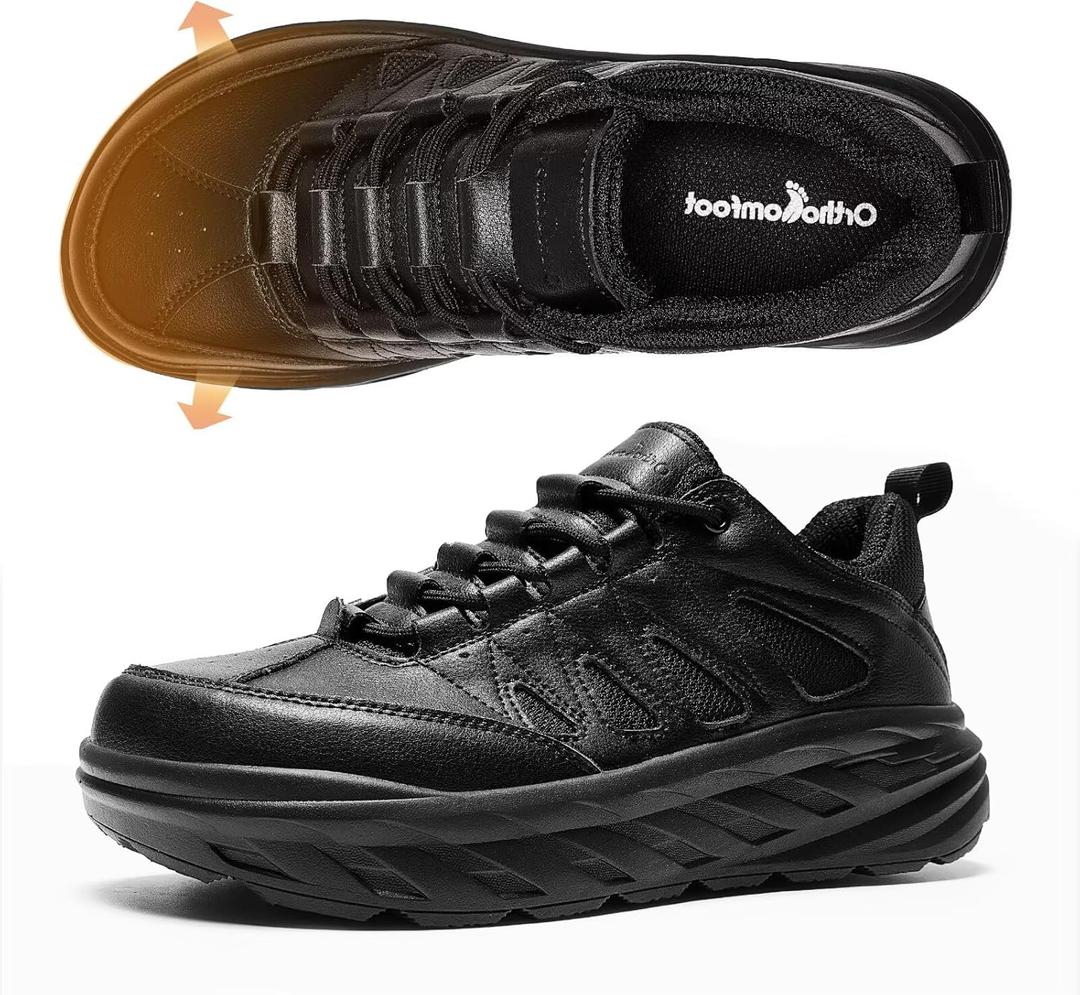 Men's Orthopedic Wide Leather Dress Shoes: Diabetic Arch Support Plantar Fasciitis Comfortable Casual Walking Shoes, Orthotic Flat Feet Work Tennis Sneakers for Swollen Feet and Heel Pain Relief (10.5 Wide, K1-black)