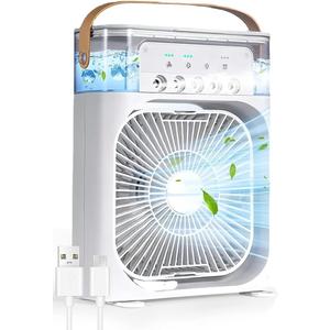 Portable Air Conditioners Cooling Fan, Evaporative Mini Air Conditioner Portable AC Unit with 3 Cool Mist & Speeds, 7 Night Lights & Timer, Personal Air Cooler for Bedroom Office Camping
