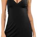 Vlazom Women's Full Slip Under Dress Adjustable Spaghetti Strap Slip Dress V-Neck Lace Knee Length Camisole (Black, M)