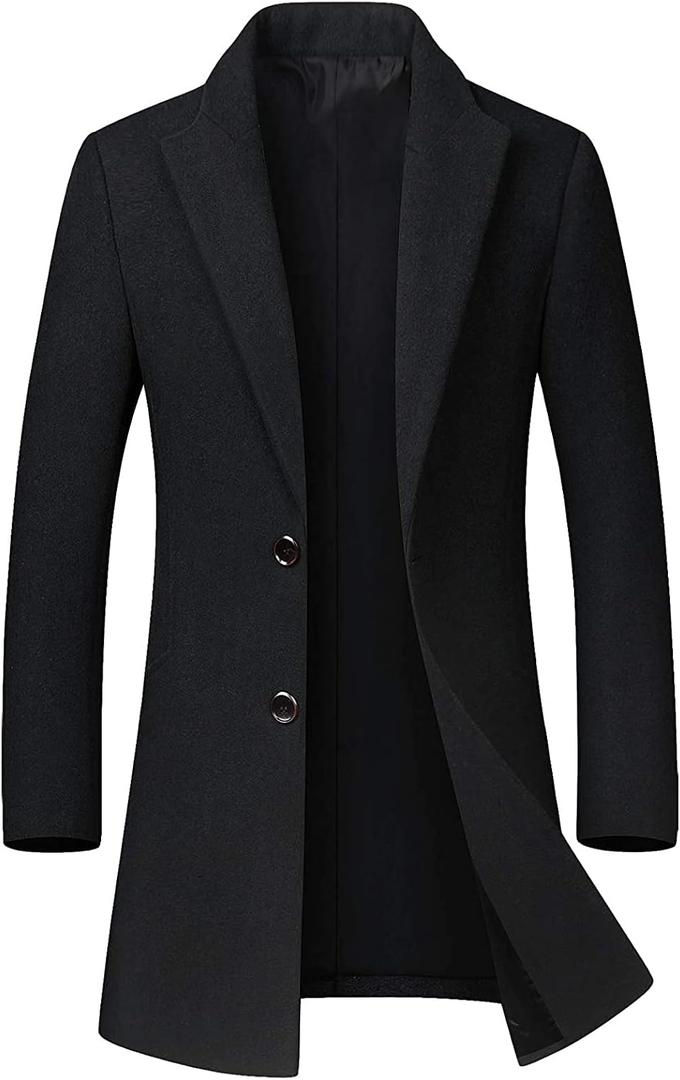 chouyatou Men's Mid-Length Single Breasted Wool Blend Top Coat X
