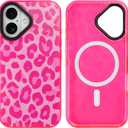 SAKUULO Magnetic for iPhone 16 Plus Case Hot Pink Leopard Print Pattern [Compatible with MagSafe] [with Screen Protector] Wireless Charge Strengthen Protection Cover, Hot Pink Leopard (6.7")