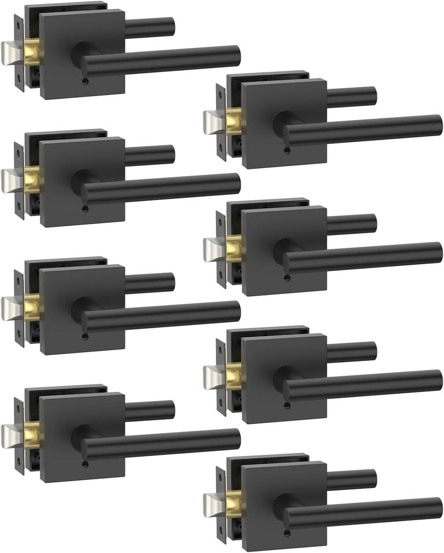 Asidrama 8 Pack Black Privacy Door Handles, Door Lever with Door Knobs Indoor for Bedroom or Bathroom, Heavy Duty Door Handles Interior with Locks for Left Right Sided Doors