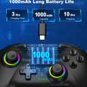 PC Controller, Wireless Bluetooth Controller, 1000mAh Battery, with Hall Effect Joysticks & Triggers, No Dead Zone, No Stick Drift, Controller for PC, Switch, iOS and Android, Cool Dynamic Light