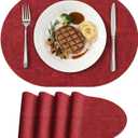 homing Placemats Set of 4, Heat Resistant Oval Faux Leather Place Mats 11.8 x 17 Inch, Waterproof Wipeable Reversible PU Placemat for Kitchen Dining Table, Indoor & Outdoor, Red