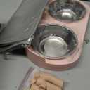 Elevated Cat Bowl with Food Mat, Raised Cat Food and Water Bowl Set for Indoor Cats, Splash Proof with 2 Stainless Steel Pet Food Bowls for Cats and Puppies,Whisker Fatigue and Dishwasher Safe (Pink)