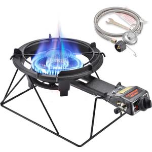 ARC Outdoor Propane Burner Stove, 13" Single Cast Iron Portable With Sturdy Stand, Adjustable Regulator, Stainless Steel Hose - Perfect for Outdoor Wok