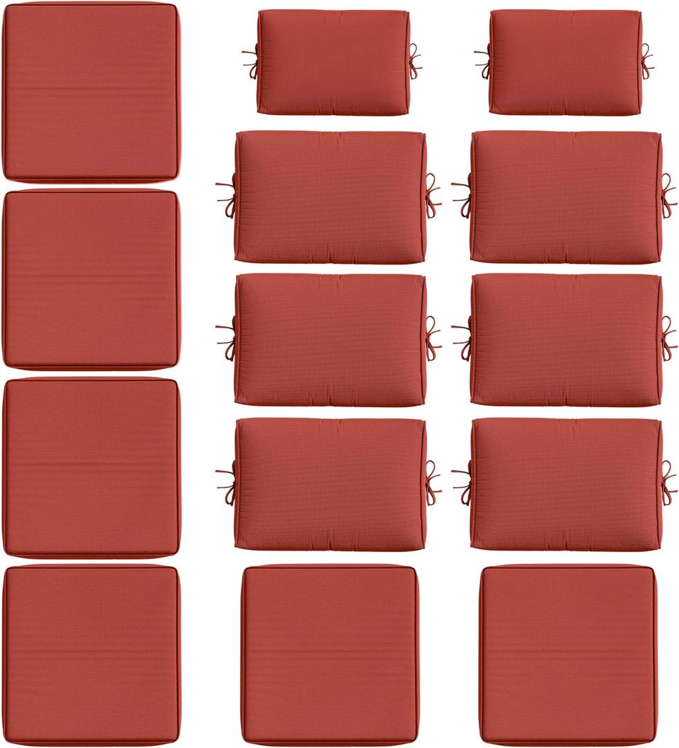 14 Pcs Outdoor Cushion Slipcovers All-Weather Patio Cushion Covers, Replacement Waterproof with Zipper for Patio Furniture, Sectional Couch 3 Sizes, Covers Only