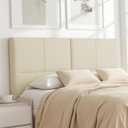 Upholstered Headboard Queen Size, Solid Wood Head Board with Sturdy Metal Legs, Leather Bed Headboard with Height Adjustable, Beige