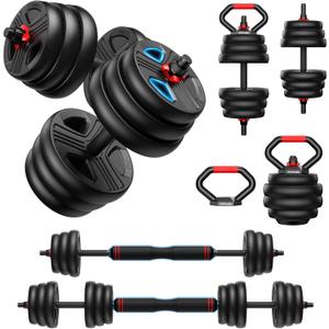 FDS1 Adjustable dumbbell set, 45lbs Free Weights set with upgraded nut, 5 in 1 Weight Set Used as Kettlebells, Barbell, Push up Stand, Fitness Exercise for Home Gym Suitable Men/Women