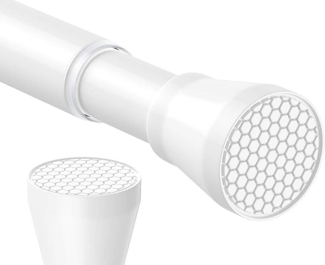 SISELBA White Shower Curtain Rod - Adjustable 45-77 inch Tension Curtain Rod, Spring loaded Curtain Rod for Bathroom Window