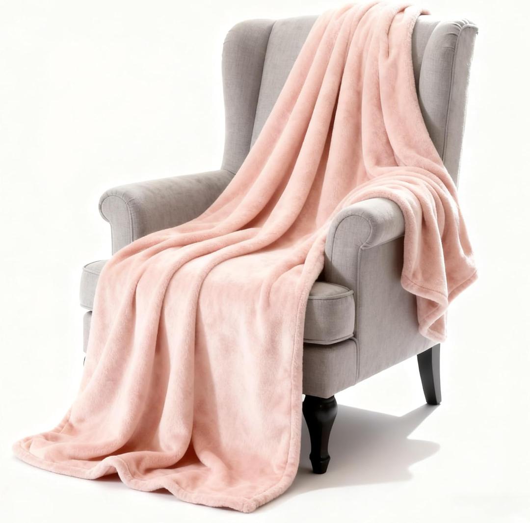 SNZ Luxury Flannel Throw Blanket for Couch 60x79 Inches - Ultra Soft Fleece Blankets & Throws for Bed, Camping, Office - All Season Cozy Plush Blanket for Adults, Men, Kids (Light Pink)