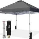 CROWN SHADES 10x10 Pop Up Canopy - Beach Tent with One Push Setup - Easy Outdoor Sun Shade Shelter for Events, Parties - Gazebo with STO-N-Go Cover Bag, Silver Coated Top, Grid Grey