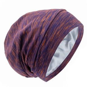 Silk Satin Lined Bonnet Sleep Cap - Adjustable Stay on All Night Hair Wrap Cover Slouchy Beanie for Curly Hair Protection for Women and Men - Mixed Purple