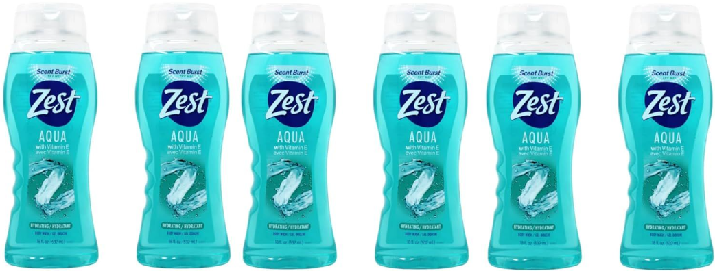 Zest Ocean Breeze with Sea Minerals Refreshing Body Wash 18 fl oz Aqua with Vitamin E Hydrating Body Wash 18 fl oz (Pack of 6)