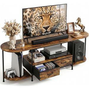 Faesun 55" TV Stand for TVs up to 55 Inches, Curved Edge Media Console & Entertainment Center with 2 Fabric Drawers, Modern TV Console Table for Living Room or Bedroom, RusticBrown