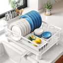 SNTD Dish Drying Rack - Small Dish Rack for Kitchen Counter, Stainless Steel Dish Drainer with Utensil Holder and Drainboard, 11" W x 15" L (White) (Blue, M)