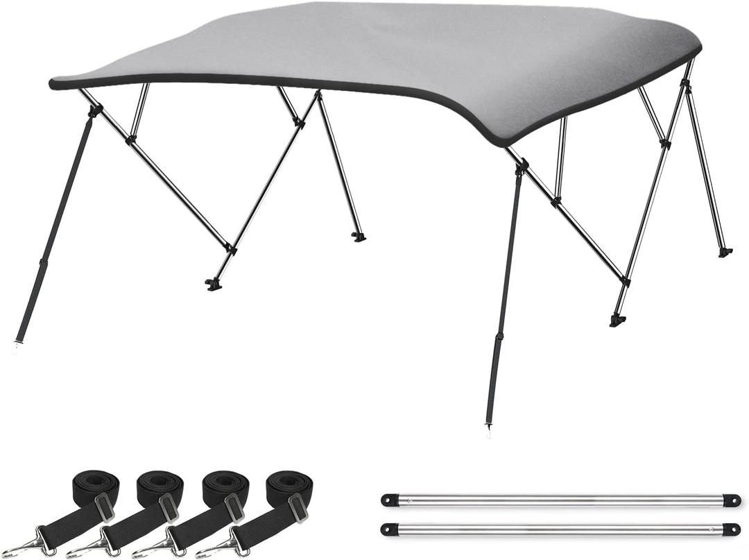 Naviskin Light Grey 3 Bow 6'L x 46" H x 73"-78" W Bimini Top Cover Includes Mounting Hardwares, Storage Boot with 1 Inch Aluminum Frame