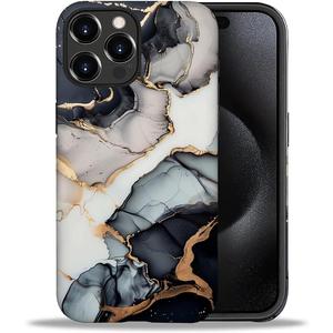 Case Compatible with iPhone 16 Pro Max,Black Gold Marble Hybrid 2-Layer Hard Shell+Silicone Double Protective Scratch-Resistant Shockproof Case for iPhone 16 Pro Max