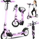Scooter for Adults Foldable Manual, Heavy Duty Kick Scooter Teens, 8-Inch Big Wheels, Three-Brake & 4 Adjustable Height Levels, 300 Lbs Max Load, Perfect for School, Campus and Park Rides (Purple)