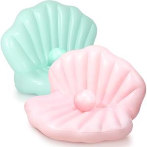 Motionchic 2 Pack 55 Inch Inflatable Seashell Pool Floats with Pearl Ball Birthday Cute Pool Lounge Floats for Adults Summer Beach Swimming Ocean Theme Party