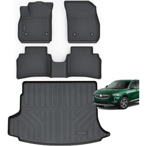 Floor Mats & Cargo Liners Compatible for 2021-2025 Buick Envision All Weather 2 Row Floor Liners and Trunk Mat Odorless Anti-Slip Rubber Mats Accessories-Black