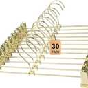 13.8" Gold Metal Wire Clips Hangers with Adjustable Clips - 30 Pack Pants Hangers with Clips Metal Perfect for Pants Trouser Underwear Bottom Clothes Heavy Duty Space Saving Closet Organization