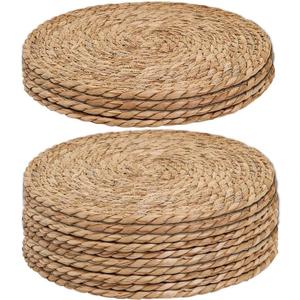 Handmade Heat Resistant 12" Round Woven Placemats Set of 12, Wicker Boho No Chemical Natural Water Hyacinth Place Mats, Farmhouse Table Mats for Kitchen Dining Table,Home Decorations,Wedding