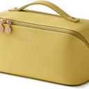 EACHY Travel Makeup Bag, Large Capacity Cosmetic Bag for Women, Waterproof PU Leather, Flat Open Portable Toiletry Bag for Skincare, Brushes & Travel Essentials