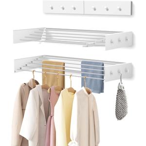 Wall Mounted Foldable, Space Saving Clothes Drying Rack with Knob, 60 lbs Capacity, for Laundry (31.5" White)
