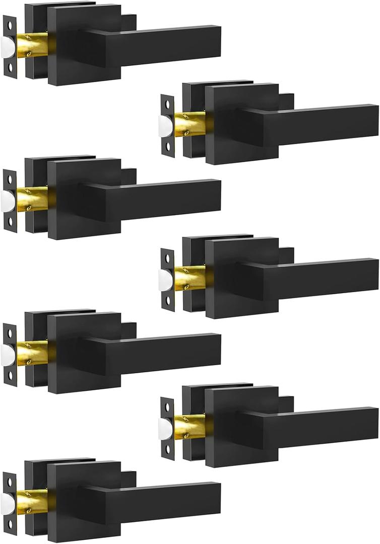 Passage Door Lever, Pack of 7 Matte Black Interior Door Handles for Hallway and Closet, Heavy Duty Square Interior Keyless Door Handles Non-Locking Door Knobs for Right & Left Side Door Passage Door Lever, Pack of 7 Matte Black Interior Door Handles for Hallway and Closet, Heavy Duty Square Interior Keyless Door Handles Non-Locking Door Knobs for Right & Left Side Door