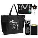 Willinglong 5 Pcs Nurse Week Appreciation Gifts 20 oz Tumbler Tote Bag Makeup Bag Clipboard for Graduation Nursing Student (Black)