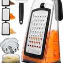 Cheese Grater with Garlic Crusher- Box Grater Vegetable Shredder with 3 Stainless Steel Blades - Graters for Kitchen- Cheese Graters with Handle - Garlic Mincer Tool and Vegetable Peeler