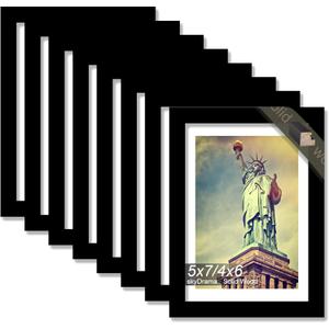 100% Solid Wood 5x7 Picture Frame Set of 8, Black Frame Display Photo 4x6 with Mat or 5 x 7 without Mat, 5 by 7 HQ Matte Black Frame for Wall - 8 Pack/Black/5"x7"