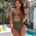 Blooming Jelly Womens One Piece Swimsuit Tummy Control Bathing Suit Sexy Slimming Flattering Cute Cheeky High Cut Swimwear (Green, M)