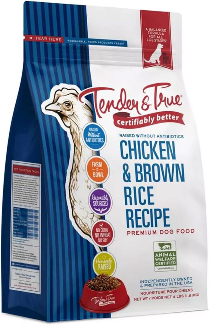 Tender & True Antibiotic-Free Chicken & Brown Rice Recipe Dog Food, 4 lb (64 Fl Oz (Pack of 1))