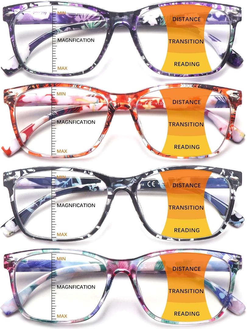 CLASAGA Progressive Multifocus Reading Glasses for Women, Pattern Print Blue Light Block Stylish Ladies Computer Readers (Pattern Design-2)