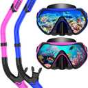 Snorkeling Gear for Adults, Snorkel Set Scuba Diving mask Dry-Top, Adult Swimming Goggles with Nose Cover, HD Tempered Glass Panoramic Anti-Leak Anti-Fog (Purple+Blue)
