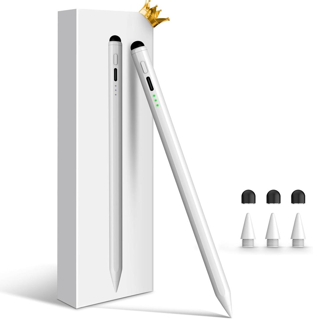 Pencil for Apple iPad 11th/10th/9th, 2X Fast Charge Stylus Pen for iPad, Palm Rejection, Tilt Sensitivity, Compatible with iPad A16/10/9/8/7/6, Pro M4/13/12.9"/11", Air M3/M2/5/4/3, Mini 7/6/5, White