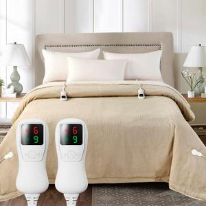 Electric Blanket Queen Size 84"x90", Heating Blanket, Soft Flannel Heated Blanket, 9 Heating Levels,1-9 Hours Auto Off, Fast Heating, Overheat Protection, Machine Washable,Gifts for Woman, Beige
