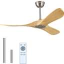42 Inch Modern Ceiling Fan Without Lights,Reversible DC motor silent ceiling fan, increase air circulation, suitable for living room, dining room, bedroom outdoor (Brushnickle+Natural Wood)