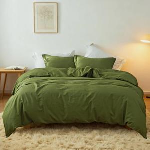 Simple&Opulence French Linen Duvet Cover Set 104"x 92"- 3 Pieces (1 Comforter Cover,2 Pillowcases)-Natural Flax Cotton Blend-Solid Color Breathable Farmhouse Bedding-Forest Green, King
