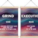 MKIJUHB Inspirational Office Wall Art Decor, Abstract Colorful Grind Execution Motivational Quotes Framed Hanging Canvas Prints for Office Workplace Home Bedroom Walls Decorations, 12x16 Inch Set of 2