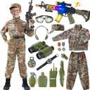 Kids Army Costume for Boys, Solider Boy Dress up, Halloween Costumes for Boys (L: 9-11Y, 17pcs)