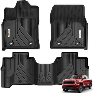 YITAMOTOR Floor Mats Fit for Toyota Tundra 2026-2022 CrewMax Cab, Custom Fit Tundra Car Mats, All-Weather Tundra SR/SR5/TRD PRO/Limited/Platinum/Castone TPE Front and Rear Row Floor Liners, Black