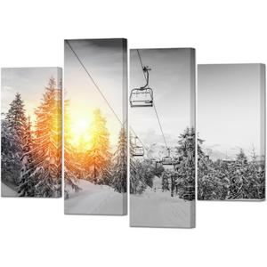YeiLnm Ski Mountain Posters Snowboard Picture 4 Piece Wall Art Winter Canvas, 12x24inchx2pcs+12x32inchx2pcs