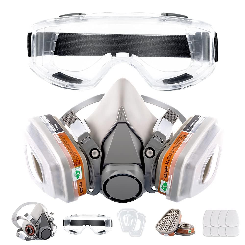 Respirator Reusable Half Face Cover Gas Mask with Safety Glasses, Filters for Painting, chemical, Organic Vapor, Welding, Polishing, Woodworking and Other Work Protection