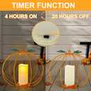 Halloween Metal Pumpkin Candle Holder, 3 Pcs Light up Orange Pumpkin Lantern with LED Flickering Yellow Candle Lights Build in Timer for Thanksgiving Halloween Harvest Fall Home Decor