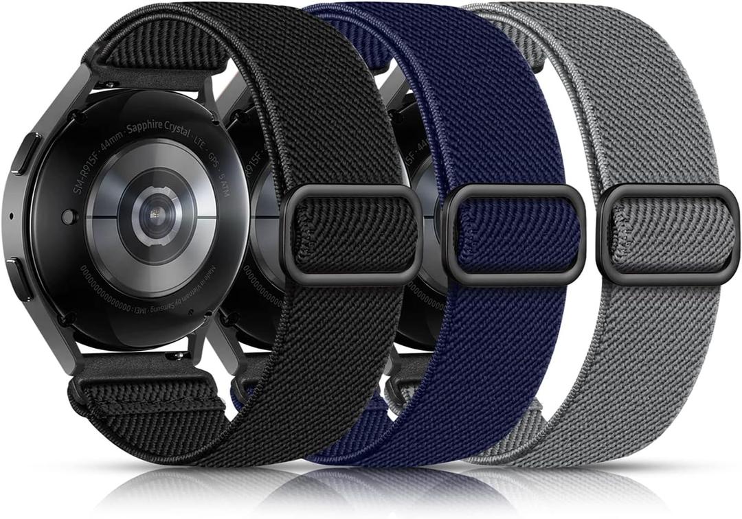 Lerobo Elastic Bands Compatible with Samsung Galaxy Watch 8 7 6 5 4 40mm 44mm/Galaxy Watch 8 Classic 6 4 Classic 43mm 47mm 42mm 46mm/5 Pro Band 45mm/Active 2,3 Pack 20mm Adjustable Nylon Sport Band